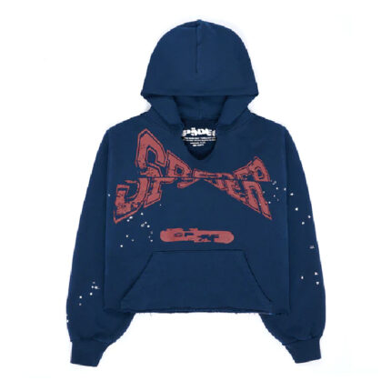 Sp5der Cropped Hoodie Navy Blue