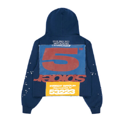 Sp5der Cropped Hoodie Navy Blue